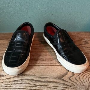 Vans Slip Ons Black Leather Women's 7 Men's 5.5